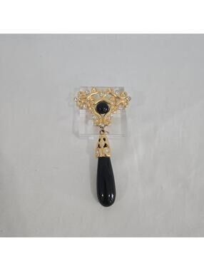 Craft Teardrop Dangle Brooch Gold Tone Scroll Rhinestone Vintage Statement Pin